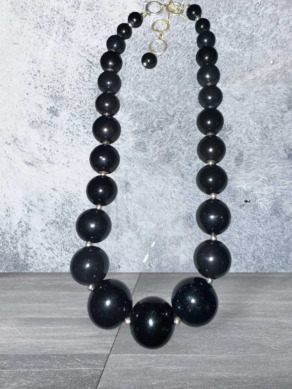 Vintage Monet Black Bead Necklace & Bracelet Set | Graduated Beads